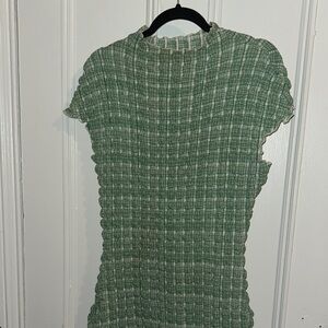 Green Textured Short Sleeve Dress